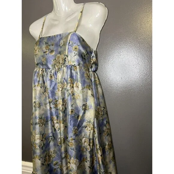 Wild Fable Dress Womens Small Blue Floral Satin Maxi Sundress Ruffle Hem - Picture 5 of 12
